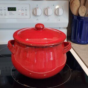 De Silva Made in Italy Red/Orange Crock/Tureen Bean Pot 7" 4Qt